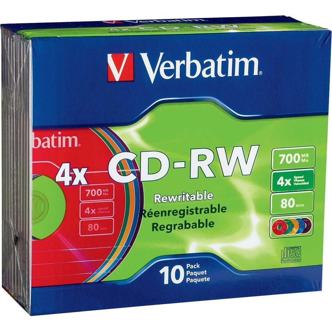 Verbatim Americas Llc 10pk Cd-rw 80min 700mb 2x-4x Color S-c