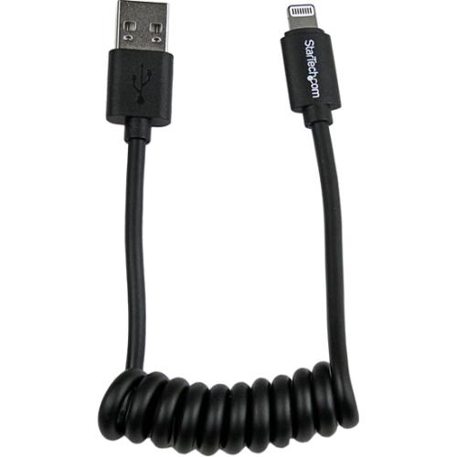 StarTech.com 0.3m (1ft) Coiled Black Apple 8-pin Lightning Connector to USB Cable for iPhone - iPod - iPad