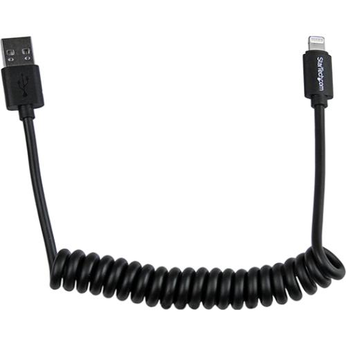 StarTech.com 0.6m (2ft) Coiled Black Apple® 8-pin Lightning Connector to USB Cable for iPhone - iPod - iPad