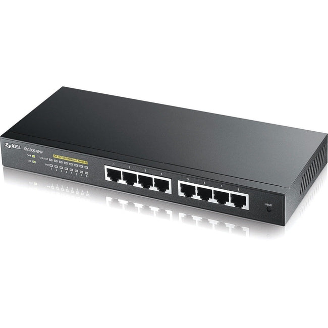 ZyXEL GS1900-8HP Fanless 8-Port GbE 70w PoE+ L2 Web Managed Desktop Switch