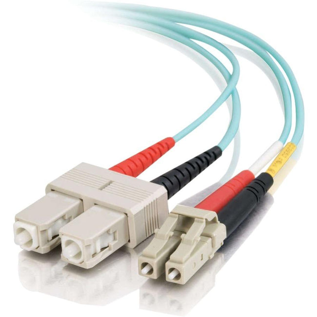 C2G 0.5m LC-SC 10Gb 50-125 Duplex Multimode OM3 Fiber Cable - Aqua - 1.6ft