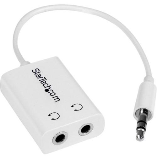 StarTech.com White Slim Mini Jack Headphone Splitter Cable Adapter - 3.5mm Male to 2x 3.5mm Female