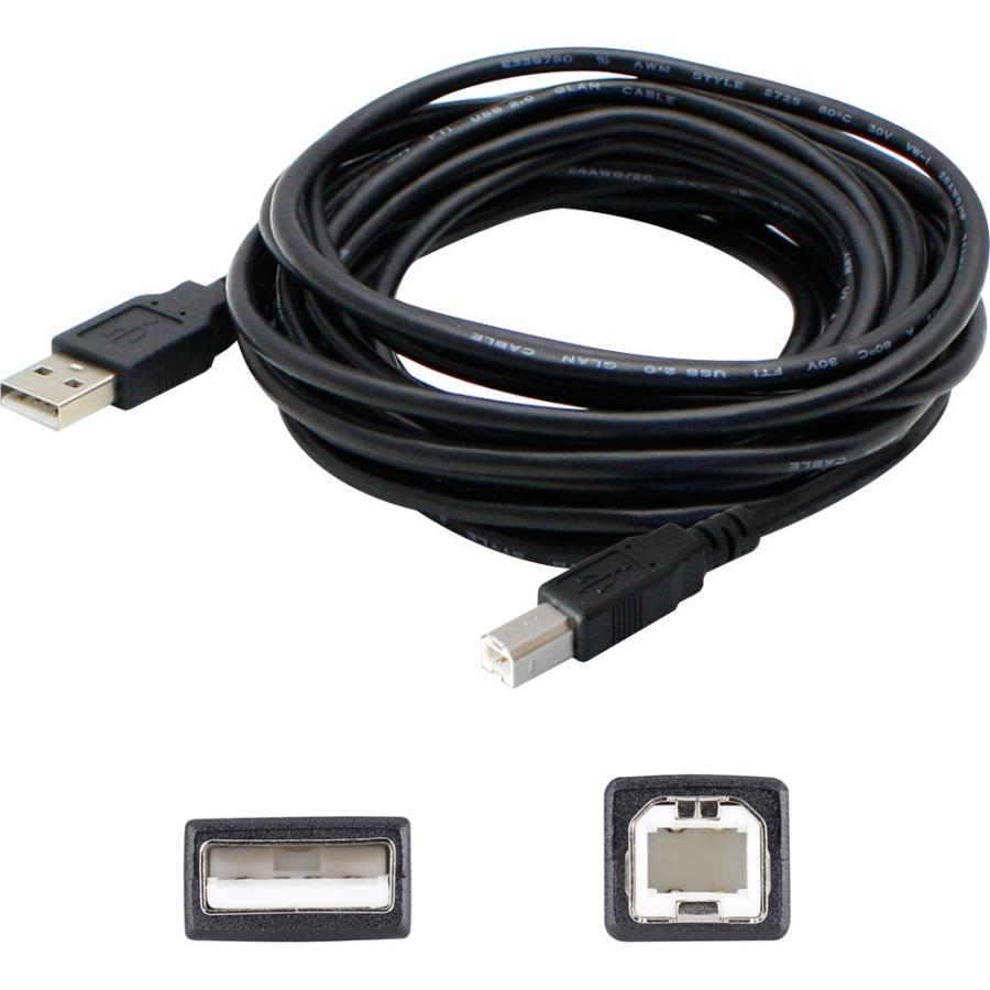 AddOn 15ft USB 2.0 (A) Male to USB 2.0 (B) Male Black Extension Cable
