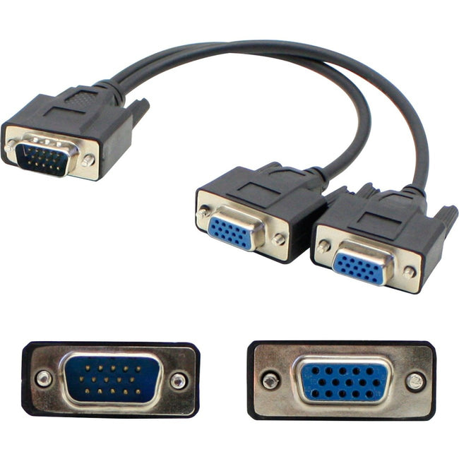 AddOn 8in VGA Male to 2x Female Black Splitter Cable