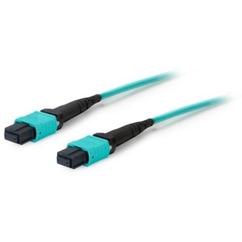 AddOn 10m MPO (Male) to MPO (Male) 12-strand Aqua OM3 Crossover Fiber OFNR (Riser-Rated) Patch Cable