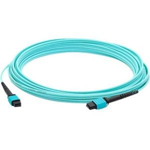 AddOn 15m MPO (Female) to MPO (Female) 12-strand Aqua OM4 Crossover Fiber OFNR (Riser-Rated) Patch Cable