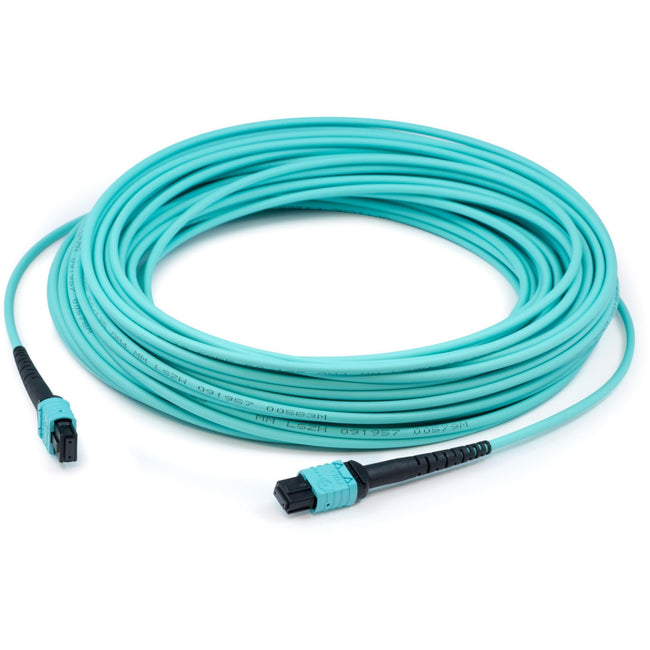 AddOn 20m MPO (Female) to MPO (Female) 12-strand Aqua OM4 Crossover Fiber OFNR (Riser-Rated) Patch Cable