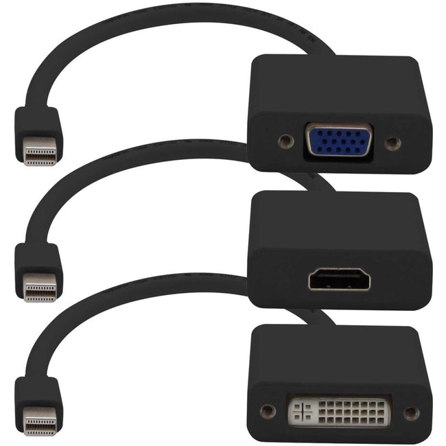 AddOn 3-Piece Bundle of 8in Mini-DisplayPort Male to DVI, HDMI, and VGA Female Black Adapter Cables