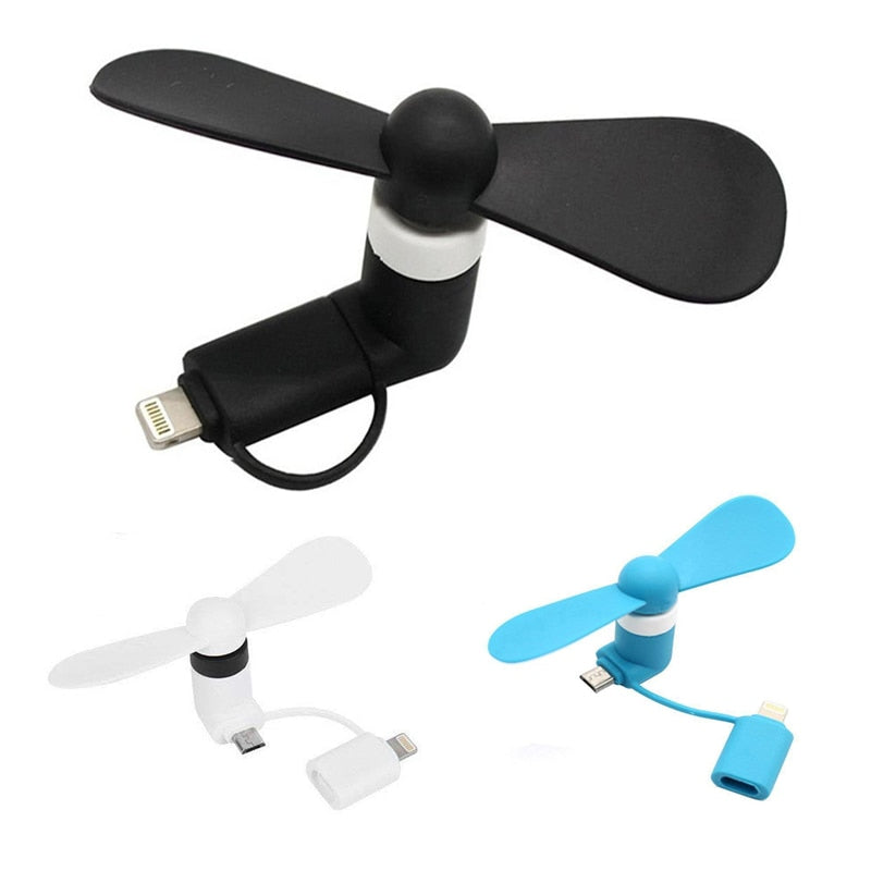 BinFul 100% tested Mini 2 in 1 Portable Micro USB Fan For iPhone 5 6S 7 Plus 8 X XS XR Fan for Samsung HTC Android OTG phones