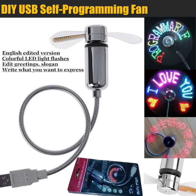 DIY USB LED Light Flash Self Program Fan Edit&Display Colorful Letters Symbol Number Greetings Slogan Fan for PC & Mobile Power